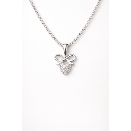 Collier Nœud Cœur Pavé - Argent