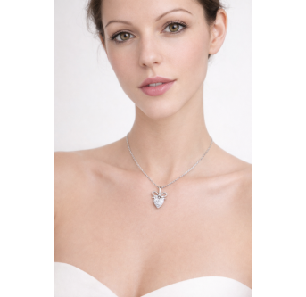 Collier Nœud Cœur Pavé en Argent - Bijou Symbolique Elégant