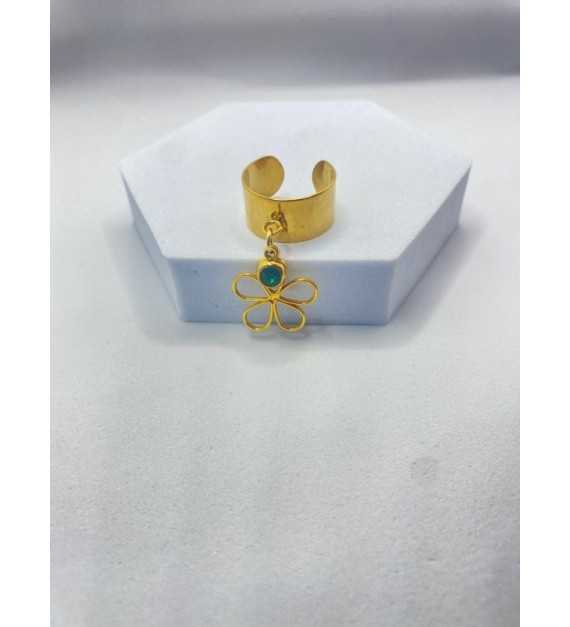 Printemps Vert – Bague ajustable acier inoxydable plaqué or 24K 