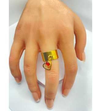 Bague ajustable or avec pendentif Cœur Rouge et pierre rouge