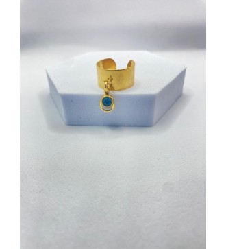 Bague ajustable or avec pendentif goutte d'eau turquoise