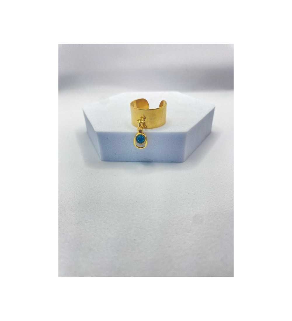 Bague ajustable or avec pendentif goutte d'eau turquoise
