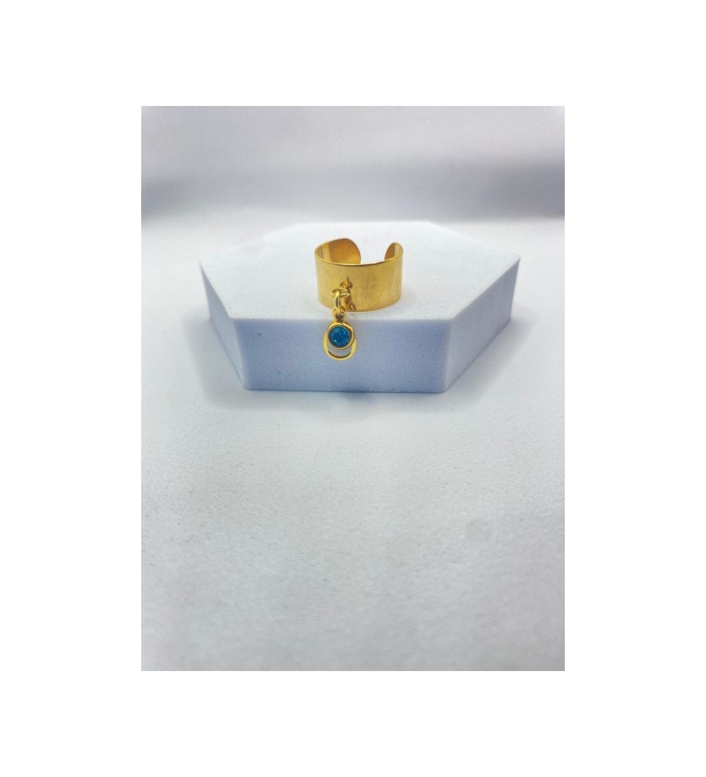 Bague ajustable or avec pendentif goutte d'eau turquoise