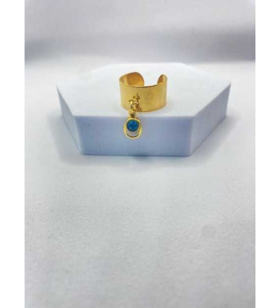 Bague ajustable or avec pendentif goutte d'eau turquoise