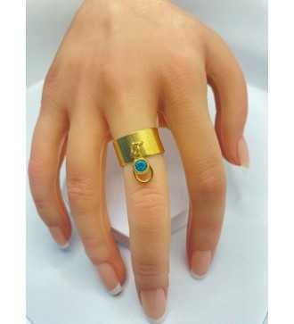 Bague ajustable or avec pendentif goutte d'eau turquoise