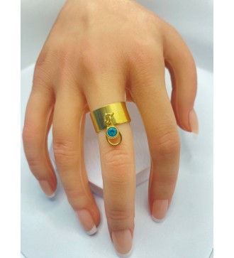 Bague ajustable or avec pendentif goutte d'eau turquoise
