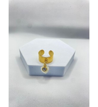 Bague ajustable or avec coeur nacré blanc et pierre