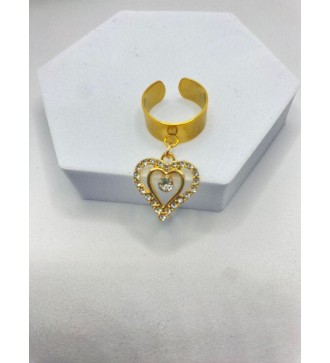 Bague ajustable or avec cœur doré et strass éclatant