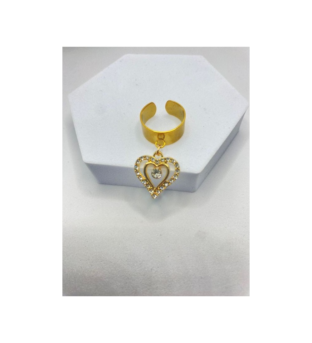 Bague ajustable or avec cœur doré et strass éclatant
