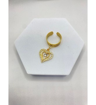 Bague ajustable or avec cœur doré et strass éclatant
