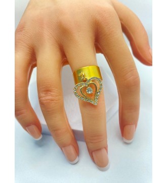Bague ajustable or avec cœur doré et strass éclatant
