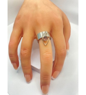 Bague ajustable argent larme avec pierre rose scintillante