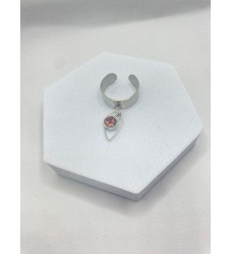 Bague ajustable argent larme avec pierre rose scintillante