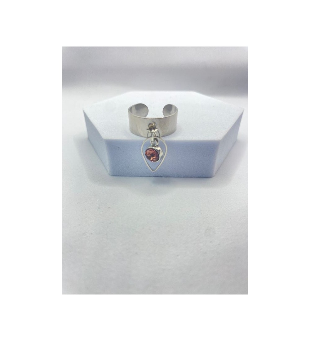 Bague ajustable argent larme avec pierre rose scintillante