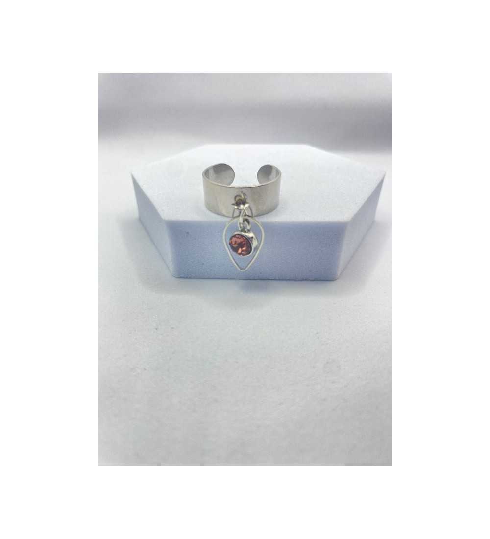 Bague Larme Argenté en argent 925 avec pierre rose – ajustable