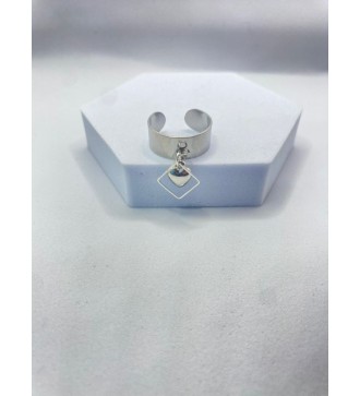 Bague ajustable argent avec pendentif carré et coeur