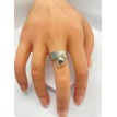 Bague ajustable argent avec pendentif coeur dans un Carré et pierre rouge