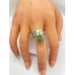Bague ajustable Rosace de Luxe en argent 925 avec pendentif rosace et pierre verte Bague ajustable Rosace de Luxe en argent 925 avec pendentif rosace et pierre verte