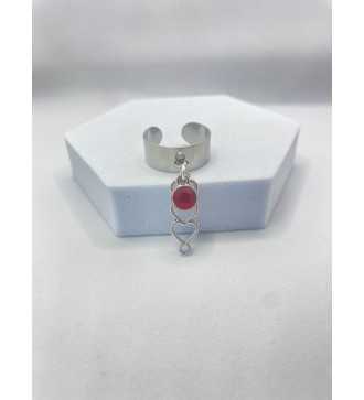 Bague ajustable argent avec pendentif Coeur Trio et pierre rouge