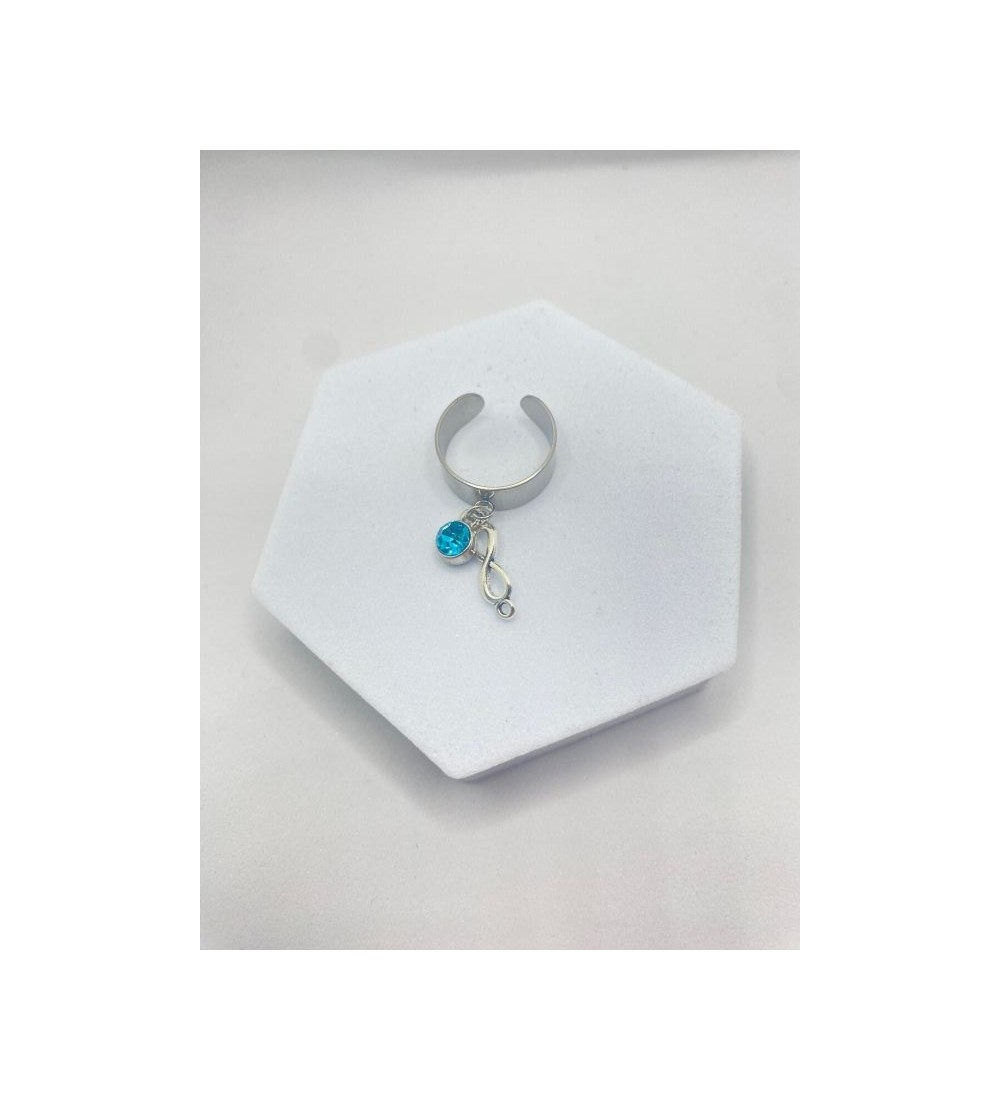 Bague ajustable argent avec pendentif infini et pierre azur
