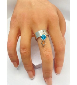Bague ajustable argent avec pendentif infini et pierre azur
