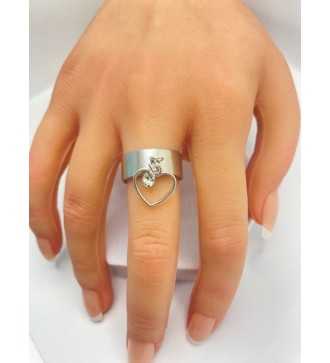 Bague tout Argenté avec cœur et strass – Argent 925 ajustable