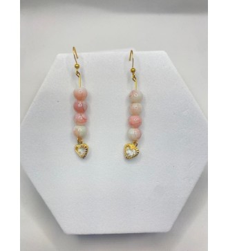 Boucles d'oreilles pendante or , perles blanches tachetées