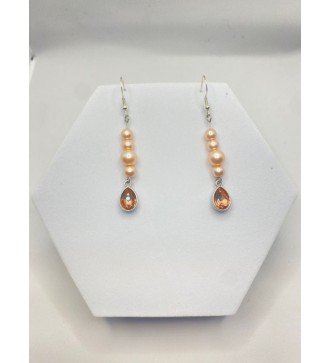 Boucles d'oreilles pendantes argent , perles couleur pêche