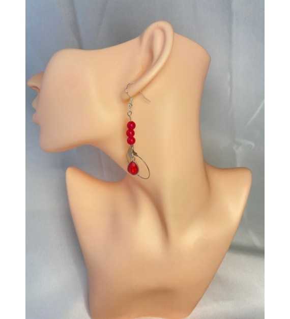 Fascination Rouge –Boucles d’oreilles pendantes acier inoxydable