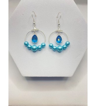 Boucles d'oreilles argent anneaux , perles et pendentif bleu
