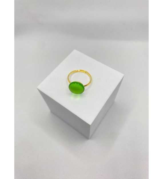 Bague ajustable en acier inoxydable doré avec émeraude