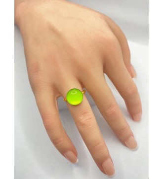 Bague ajustable en acier inoxydable doré avec émeraude