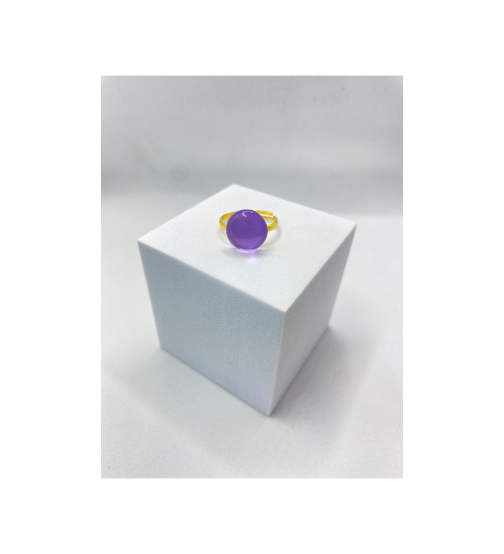 Bague ajustable en acier inoxydable doré avec opaline