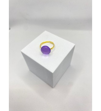 Bague ajustable en acier inoxydable doré avec opaline
