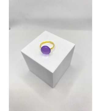 Bague ajustable en acier inoxydable doré avec opaline