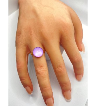 Bague ajustable en acier inoxydable doré avec opaline