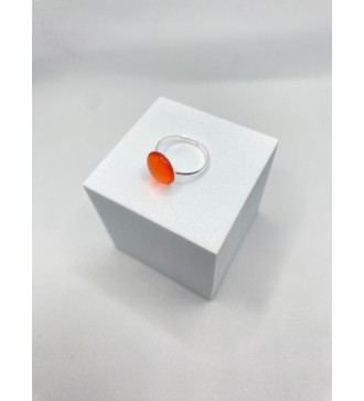 Bague ajustable en acier inoxydable argenté avec verre orange