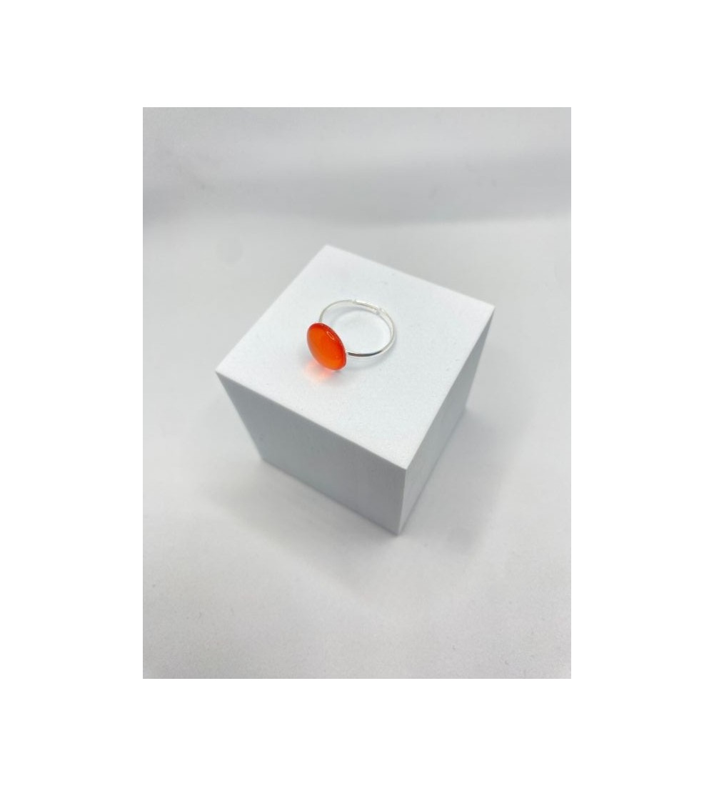 Bague ajustable en acier inoxydable argenté avec verre orange