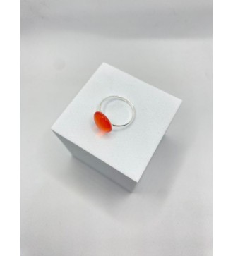 Bague ajustable en acier inoxydable argenté avec verre orange