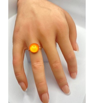 Bague ajustable en acier inoxydable argenté avec verre orange