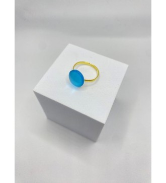 Bague ajustable  en acier inoxydable doré avec verre bleu azur