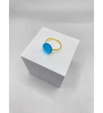 Bague ajustable en acier inoxydable doré avec verre bleu azur