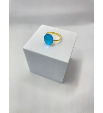 Bague ajustable  en acier inoxydable doré avec verre bleu azur