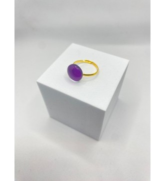 Bague ajustable en acier inoxydable doré avec verre violet