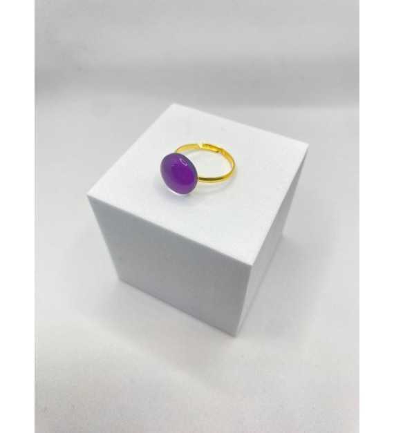 Passion Violette –Bague ajustable verre violet, acier inoxydable