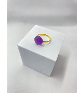 Bague ajustable en acier inoxydable doré avec verre violet