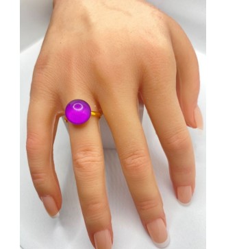 Bague ajustable en acier inoxydable doré avec verre violet