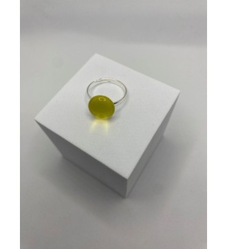Bague ajustable en acier inoxydable argenté avec verre jaune