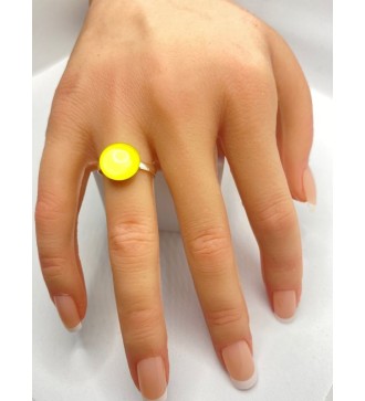 Bague ajustable en acier inoxydable argenté avec verre jaune