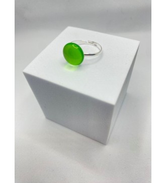Bague ajustable en acier inoxydable argenté et verre vert